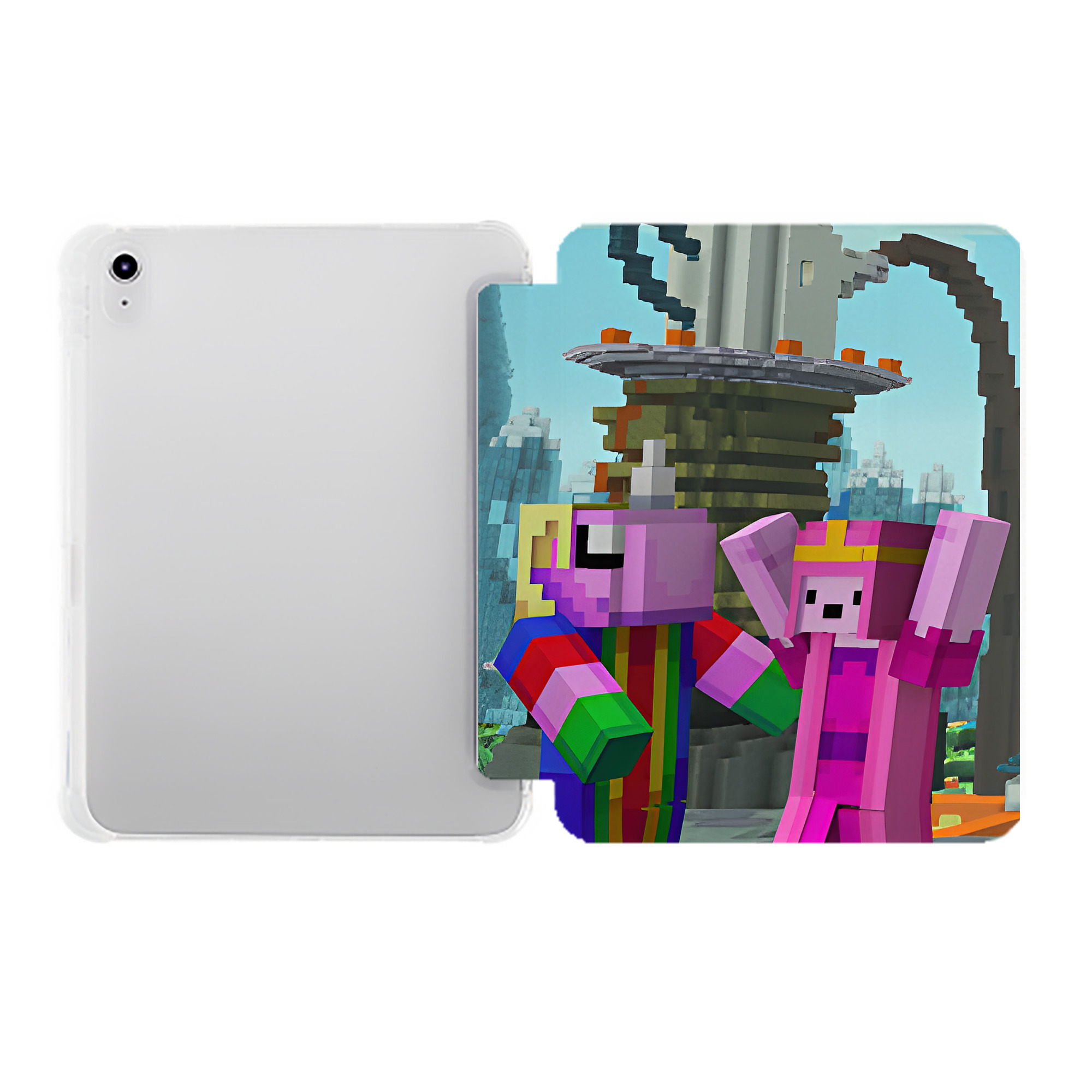 （画像用） マインクラフト ブロックの世界 Minecraft MC Block world IPad ケース ペン収納付き 三つ折りスタンド PUレザー×シリコン 対応機種9.5/10.5/10.9インチ